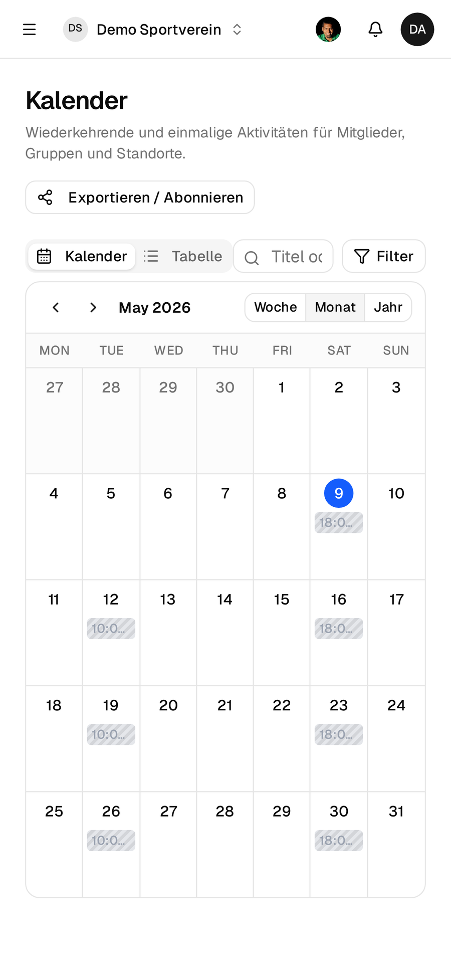 Calendar view on mobile