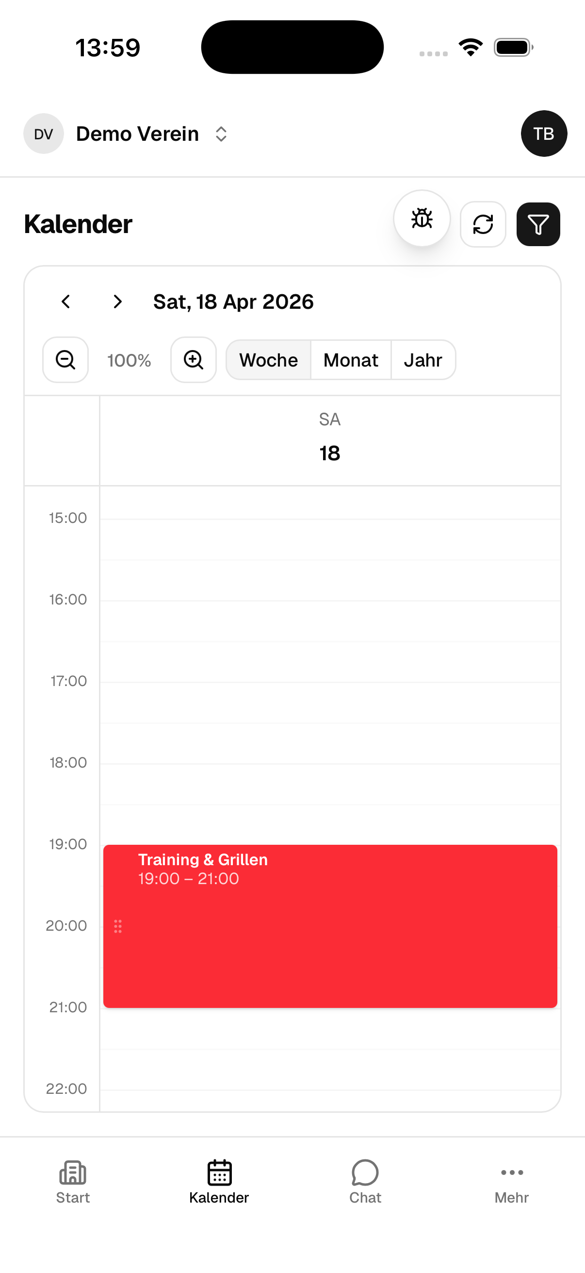 Calendar view on mobile