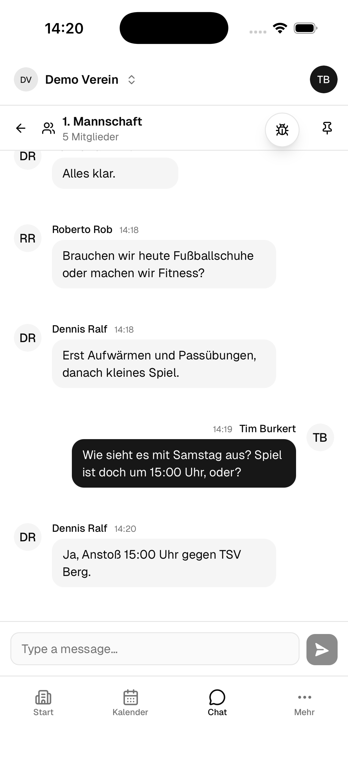 Chat communication on mobile